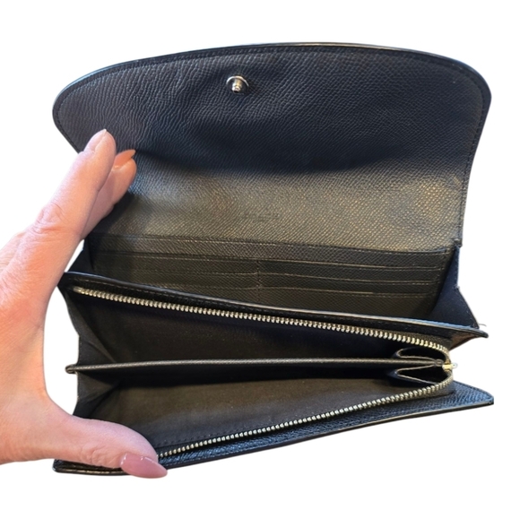 Coach Metallic Gold Black Leather Slim Long Multi-Compartment Wallet - Picture 10 of 13